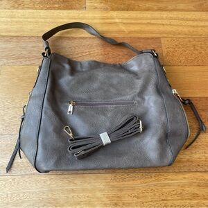 Gray Hobo Bag with Gold Hardware and Slouchy Silhouette and Lots of Pockets NWT
